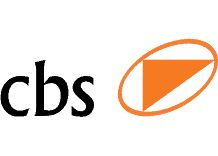 The CBS logo on the left with bold black letters and an orange geometric icon on the right.